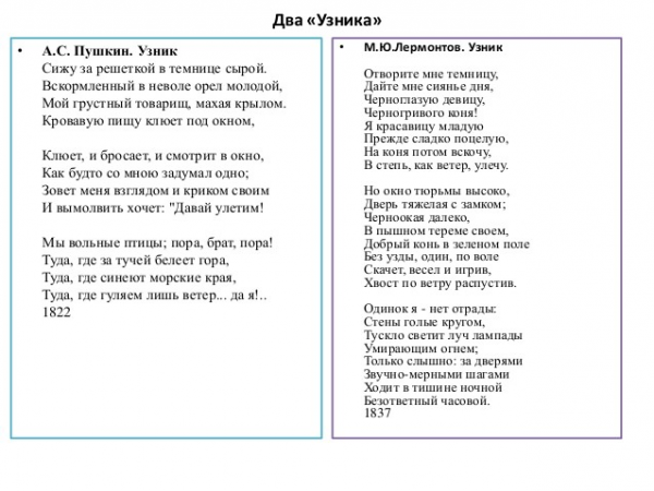 М. ю. лермонтов “узник”: анализ стихотворения