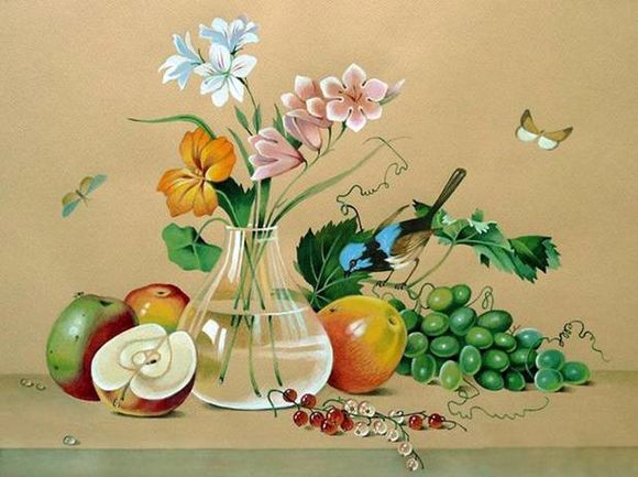 Сочинение по картине Цветы, фрукты, птица