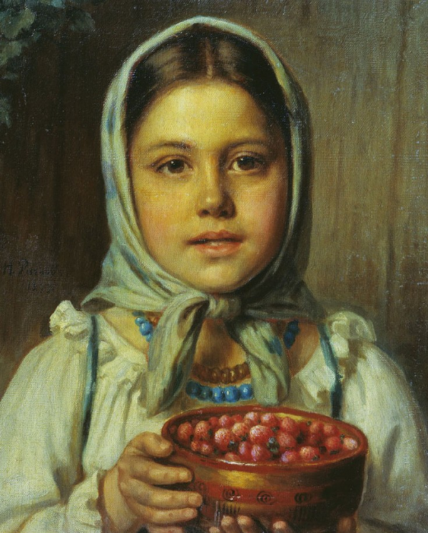деревенская девочка с ягодами