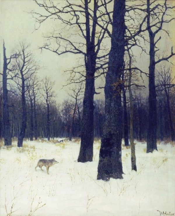 Картина зимой в лесу  1